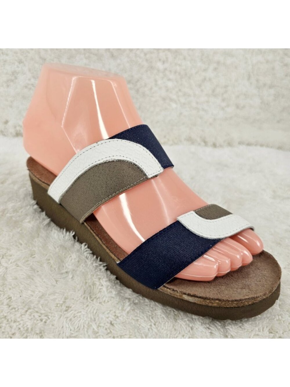 NAOT Frankie Navy, White and Khaki Slip-On Sandals Size 35EU New No Tags